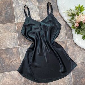 Vintage tuxedo black minimal satin slip dress